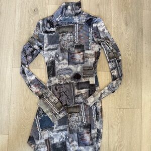 Windsor Abstract Long Sleeve Dress - Blue and Gray